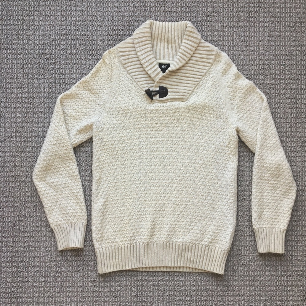 H&M Women’s Chunky Sweater, Cream/White, Button, S